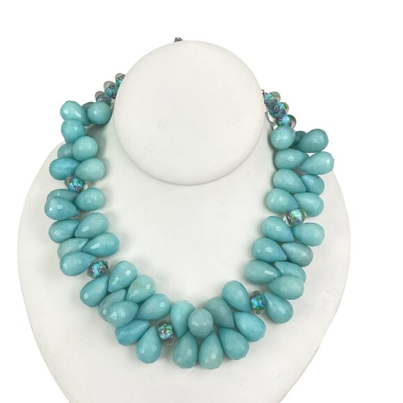 Aquamarine Beaded Necklace With Silver Toggle Clasp and Glass Accents 18" Length - Picture 5 of 9